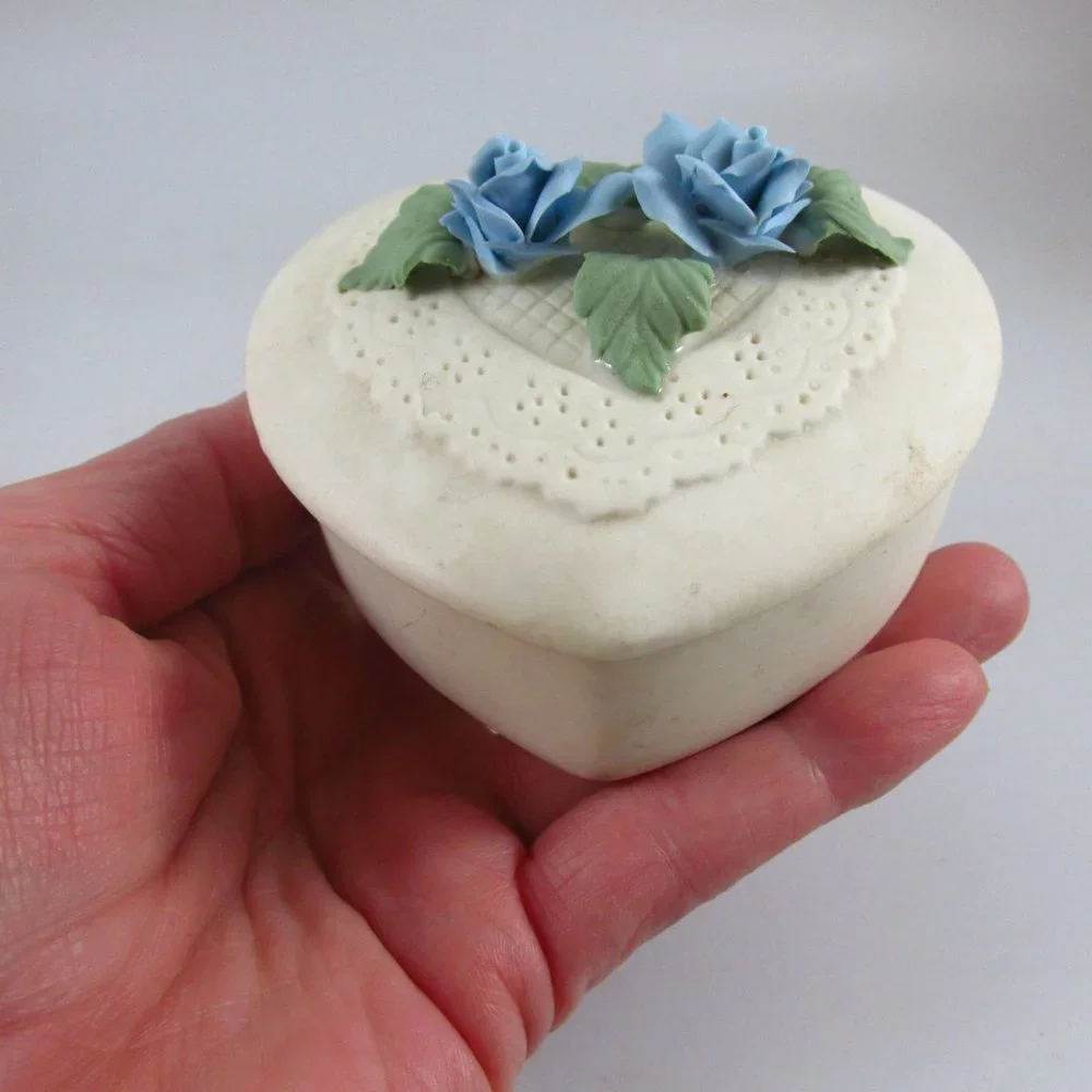 Vintage Heart shape Raised floral trinket Box